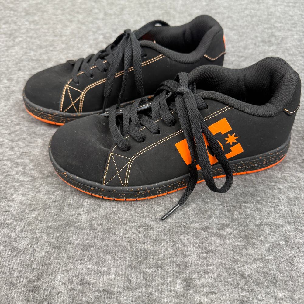 DC Kids Black Sneakers with Orange Logo and Trim